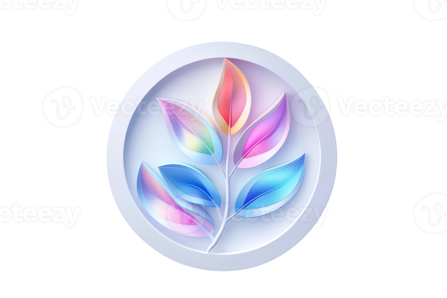 Colorful abstract leaf design with gradient hues in circular frame, perfect for modern art, technology, and graphic projects. png