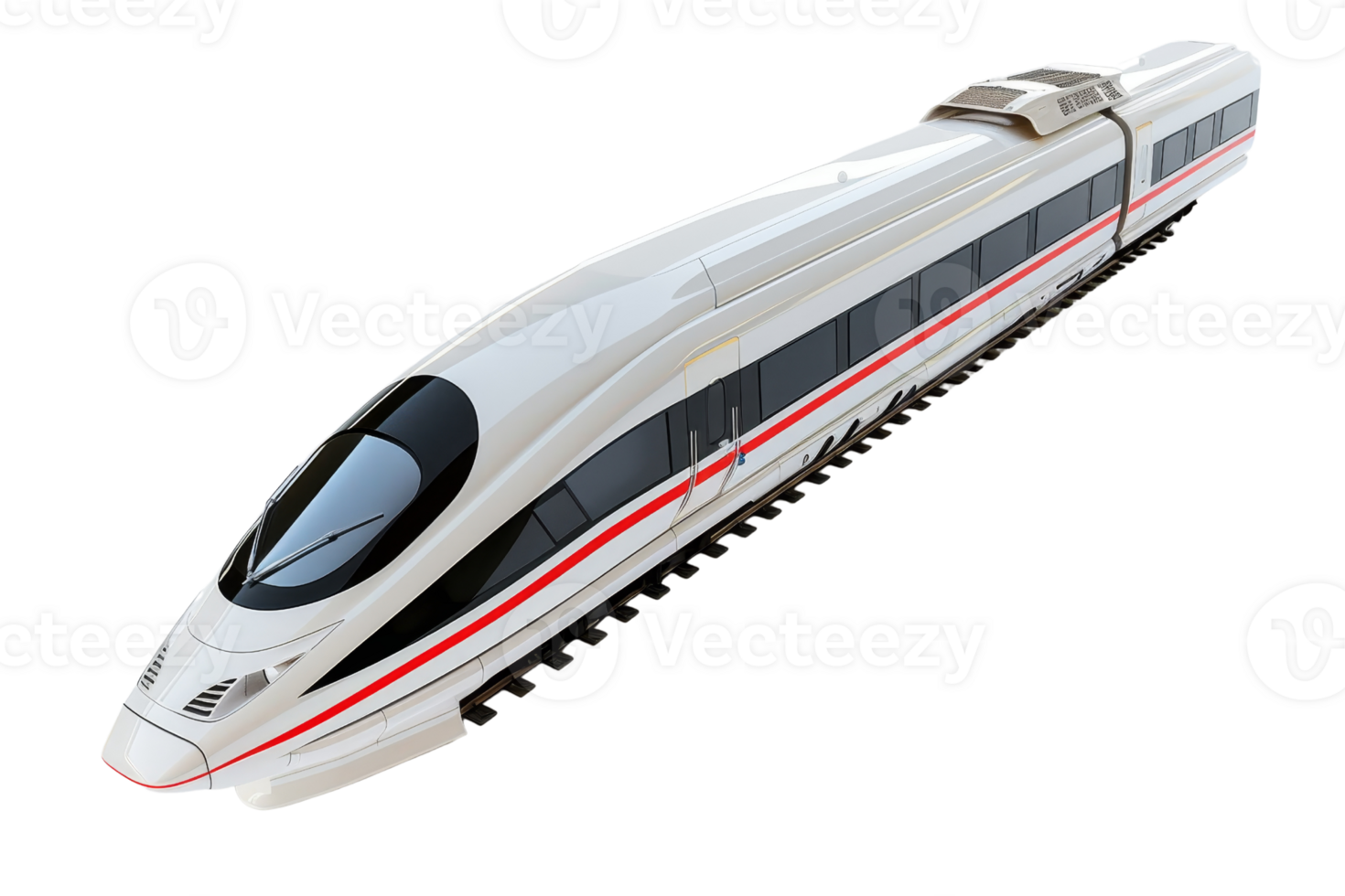 High-speed modern train in white and red colors isolated on transparent background. showcasing sleek design and advanced technology. png