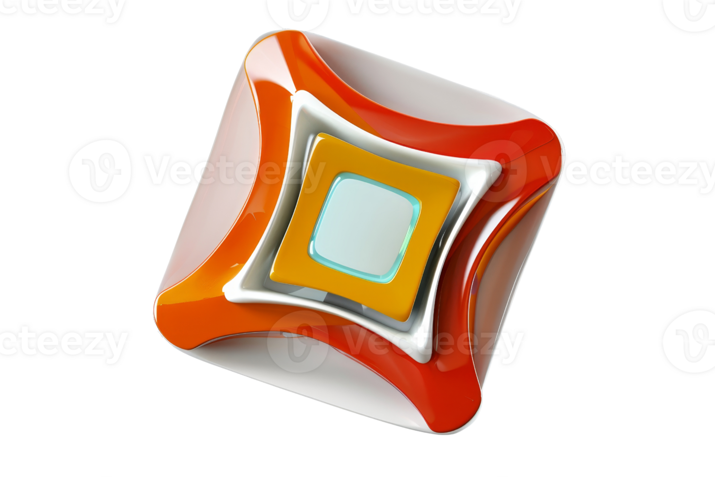 Abstract 3D geometric shape with colorful layers and glossy finish, isolated on transparent background. Modern design elements for creative projects. png