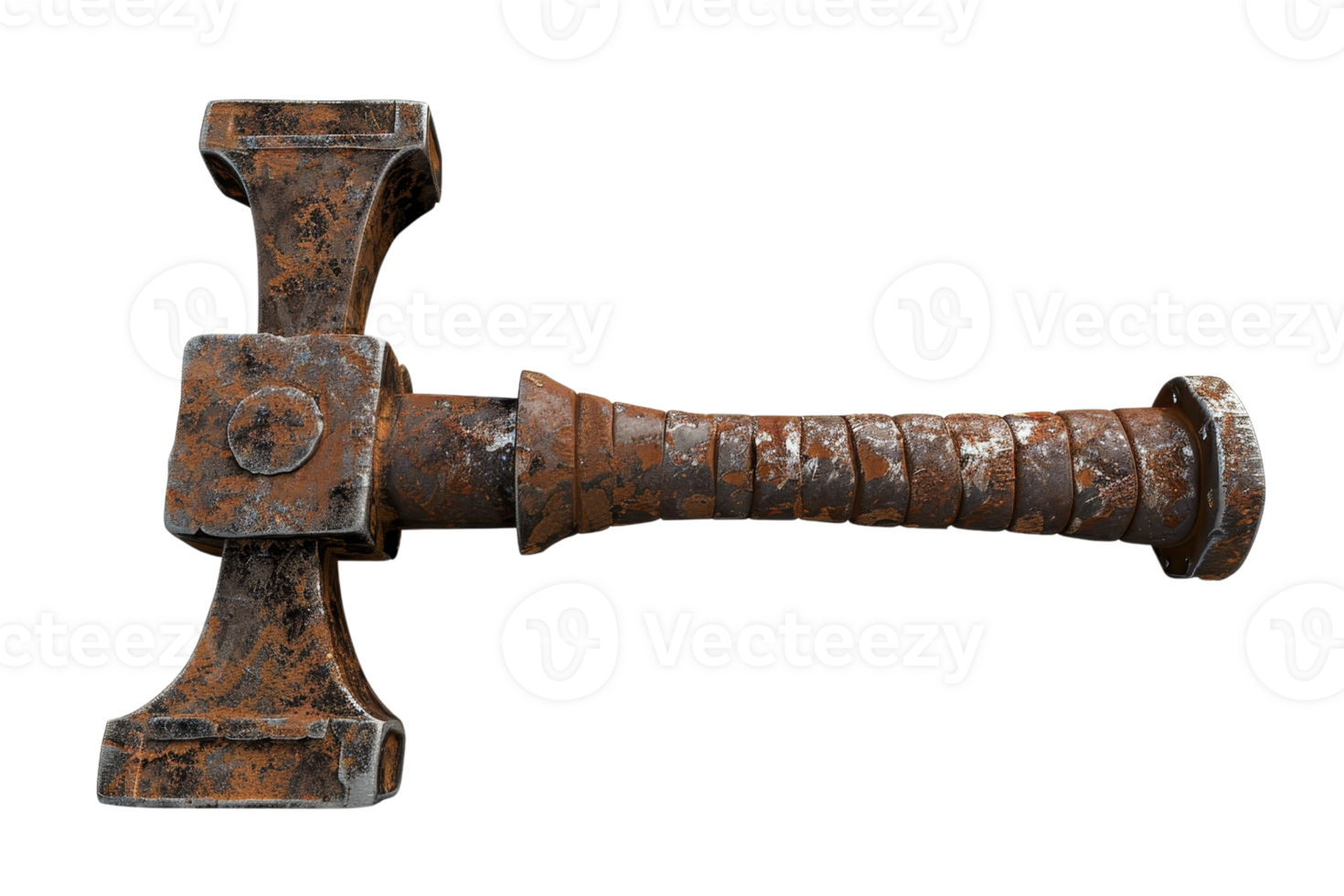 Vintage rusty hammer with a textured handle, representing an antique tool with age-related patina. Ideal for historical or industrial themes. png