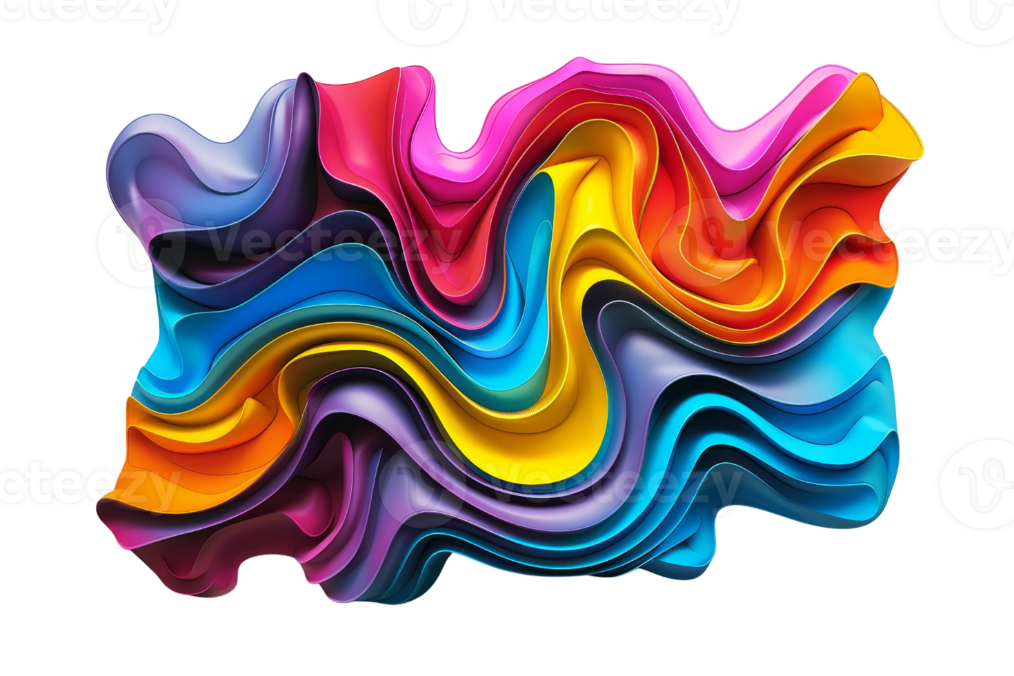 Vibrant abstract digital art featuring colorful, fluid shapes and dynamic waves, creating a mesmerizing visual effect with a modern twist. png