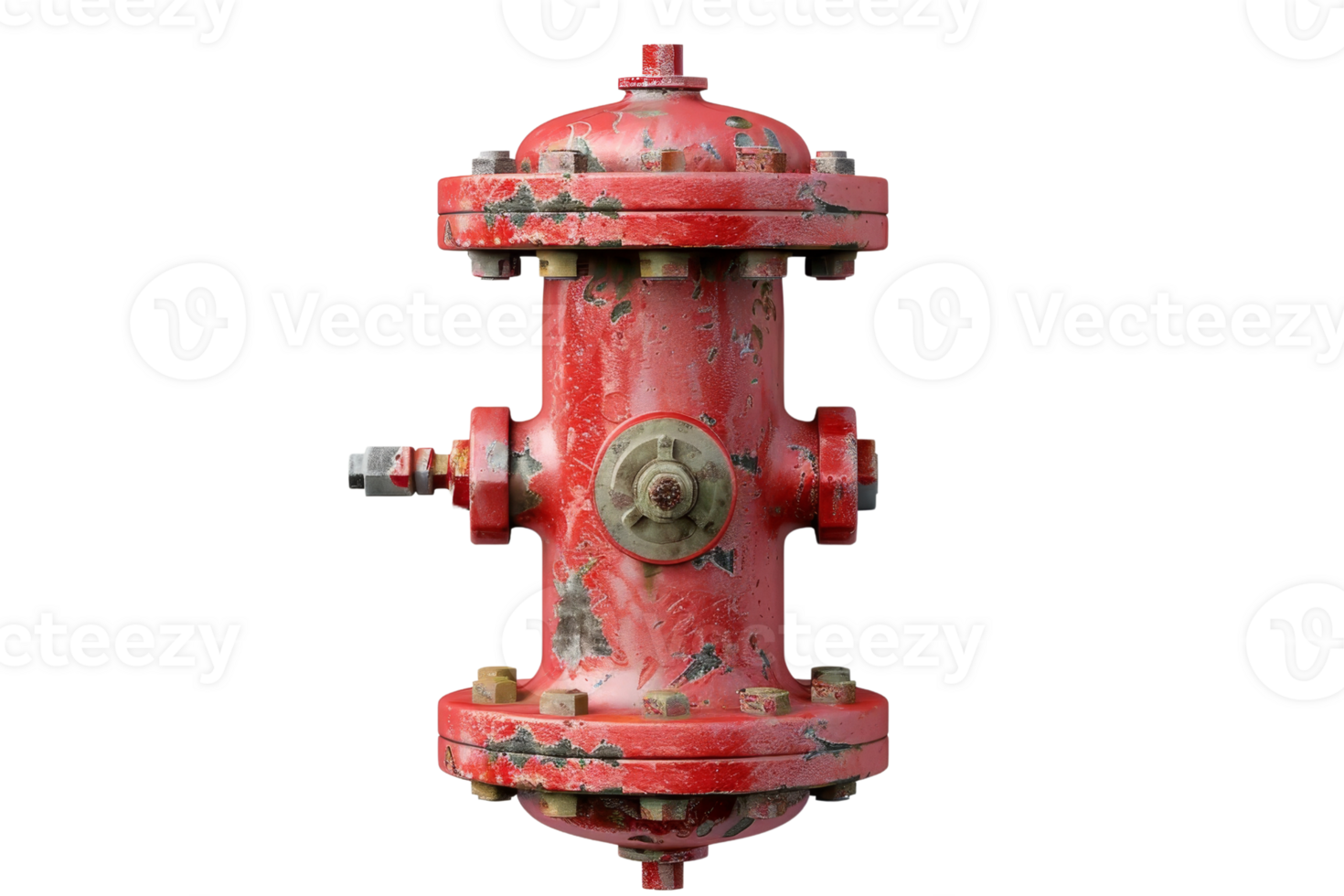 Vintage red fire hydrant with rust and wear isolated on transparent background. showcasing industrial design and antique charm. png