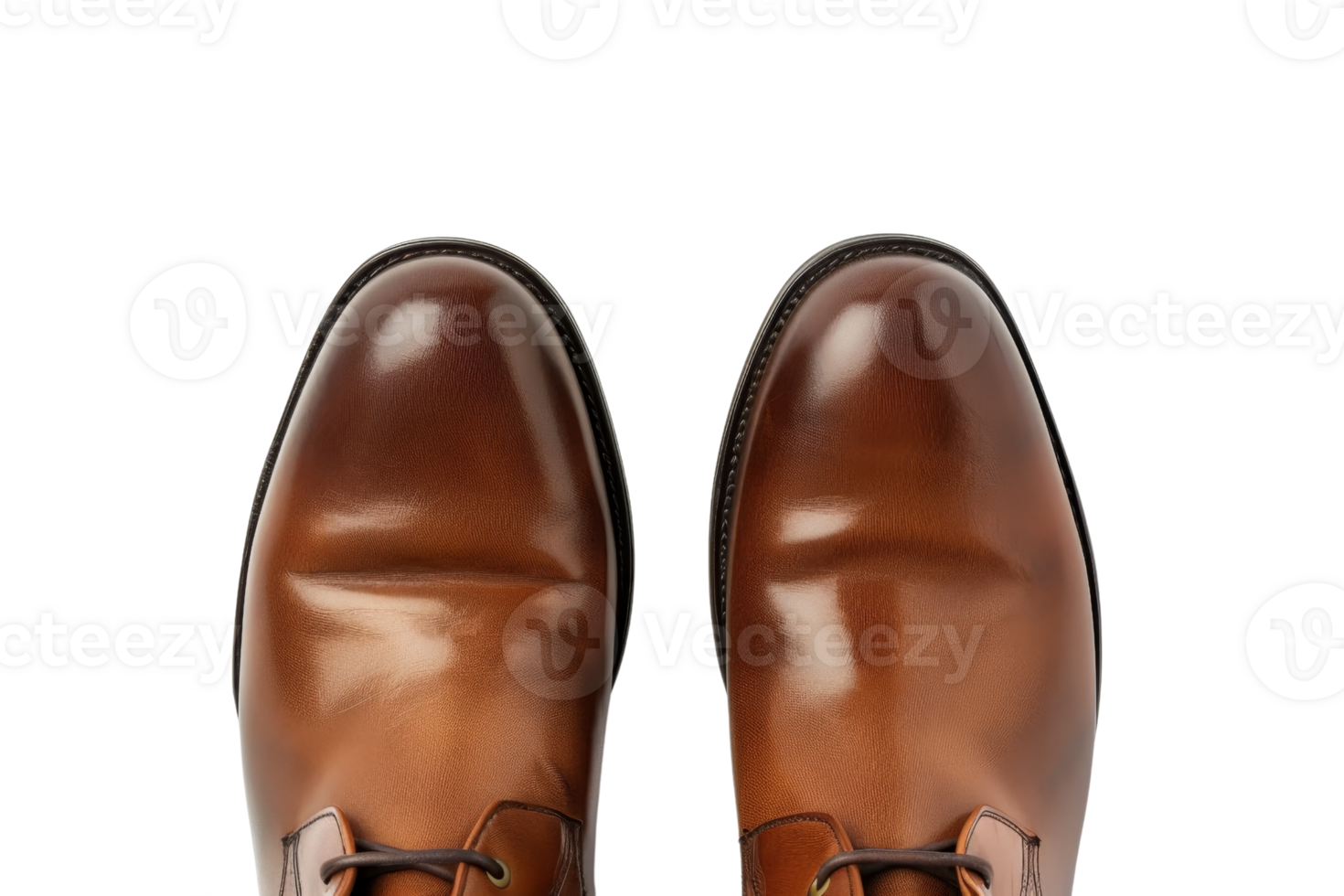 Top view of polished brown leather dress shoes on a transparent background. showcasing elegance and sophistication in formal footwear. png