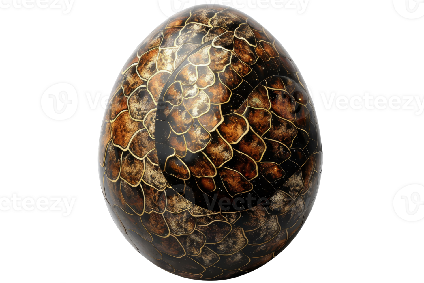 Unique dragon scale egg illustration, intricately detailed with brown scales and a glossy finish. Perfect for fantasy-themed designs and art. png