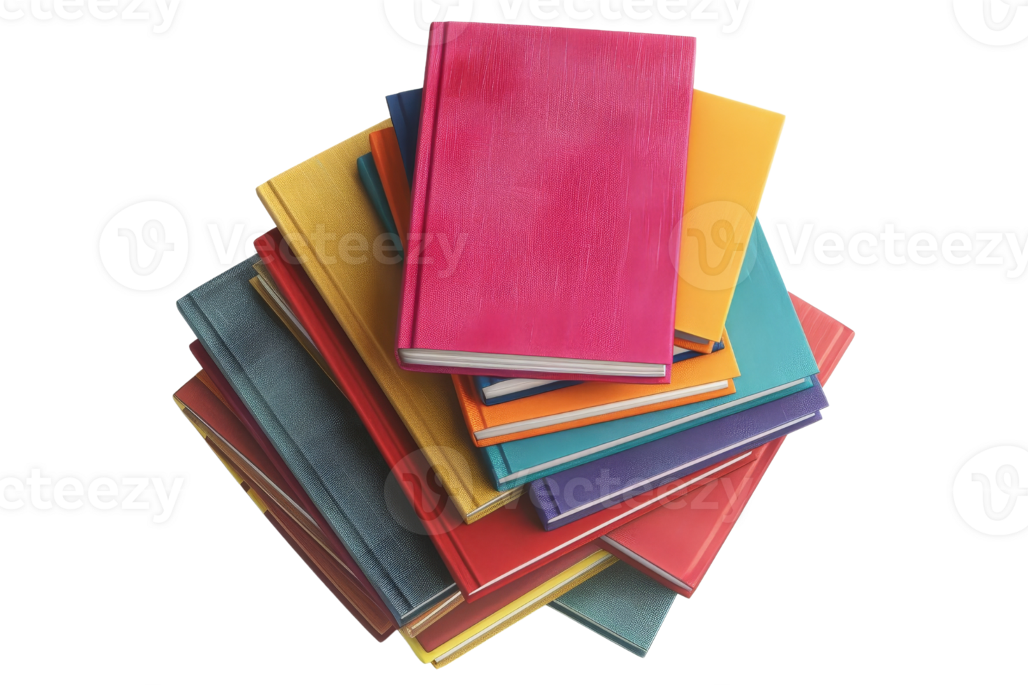 A colorful stack of hardcover books arranged in a neat pile, ideal for education and literature-related designs. png
