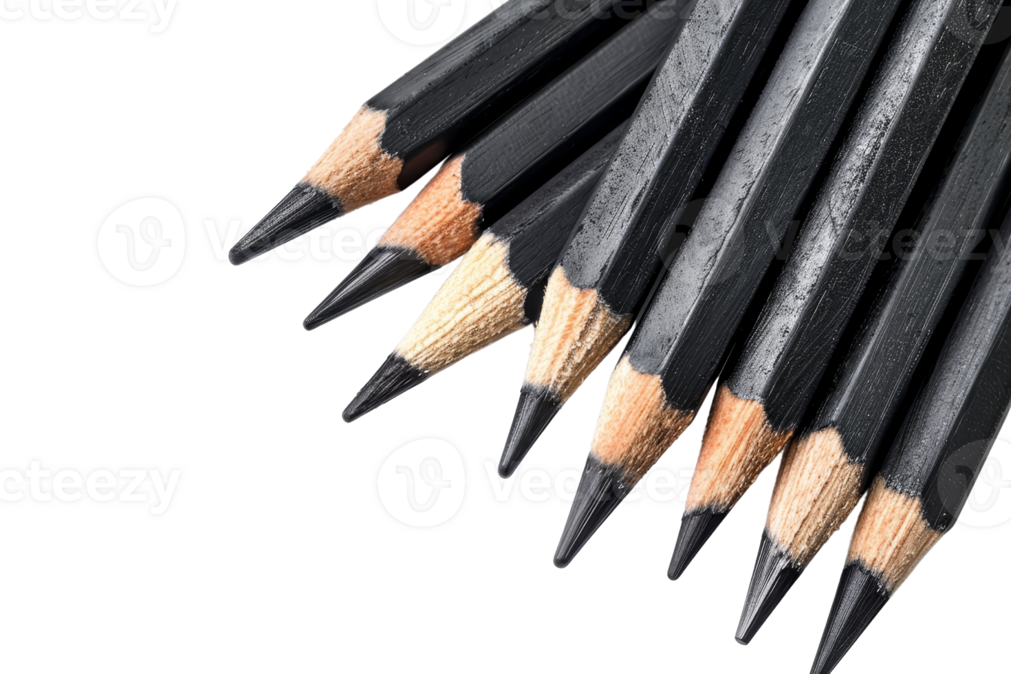 A group of black pencils with sharp tips arranged together on a transparent background. ready for drawing or writing tasks. png