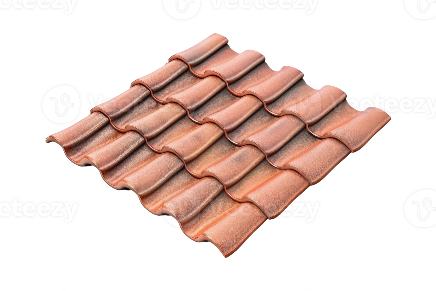 Close-up image of brown roof tiles arranged in a wave pattern, showing texture and design. png