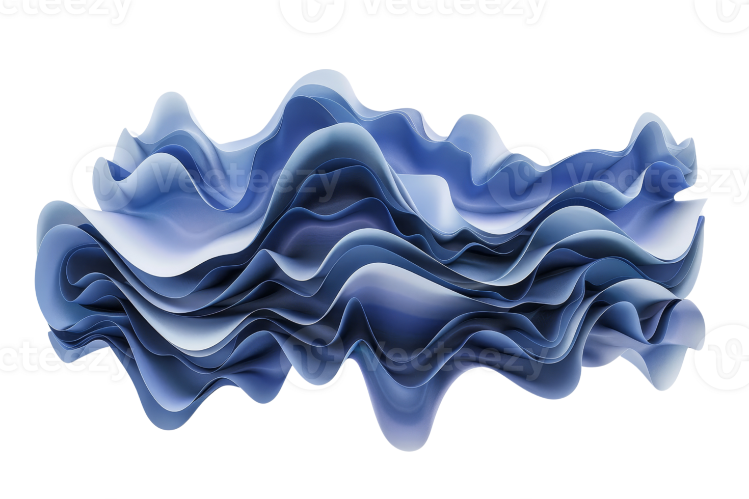 Abstract blue and white wave-like structure with fluid, layered forms creating a dynamic and artistic visual effect. png
