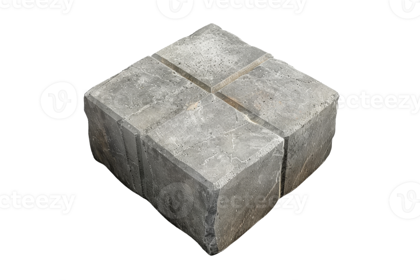 Close-up of a square concrete block with four smaller cubes, ideal for construction, architecture, or paving projects. png