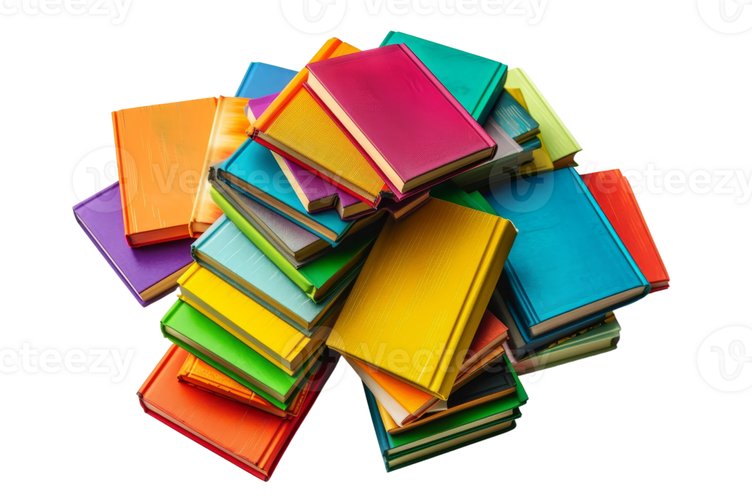 A stack of colorful books piled up on top of each other. Perfect for education, learning, or library-related themes. png