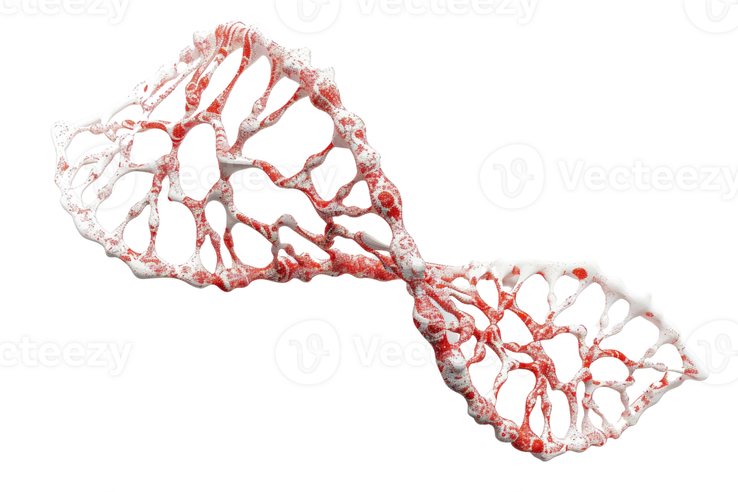 Intricate red and white DNA molecule structure, symbolizing genetic science and biotechnology advancements. png