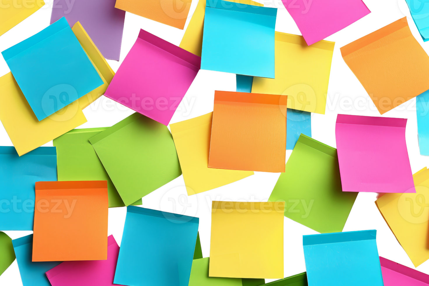 Colorful sticky notes arranged randomly, creating a vibrant and dynamic background, ideal for office and organizational concepts. png