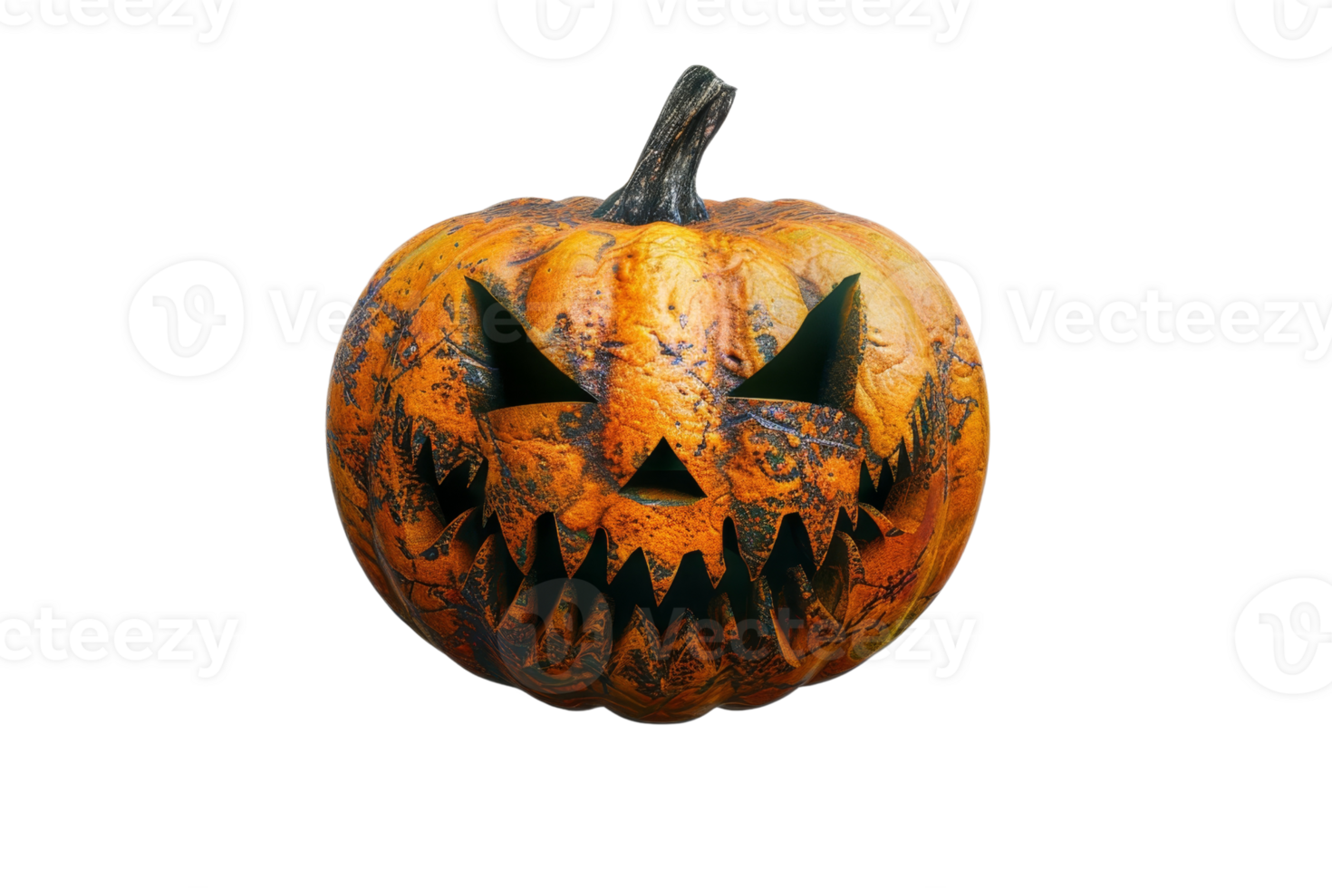 Scary carved pumpkin with menacing face, perfect for Halloween decorations and spooky themed events. png