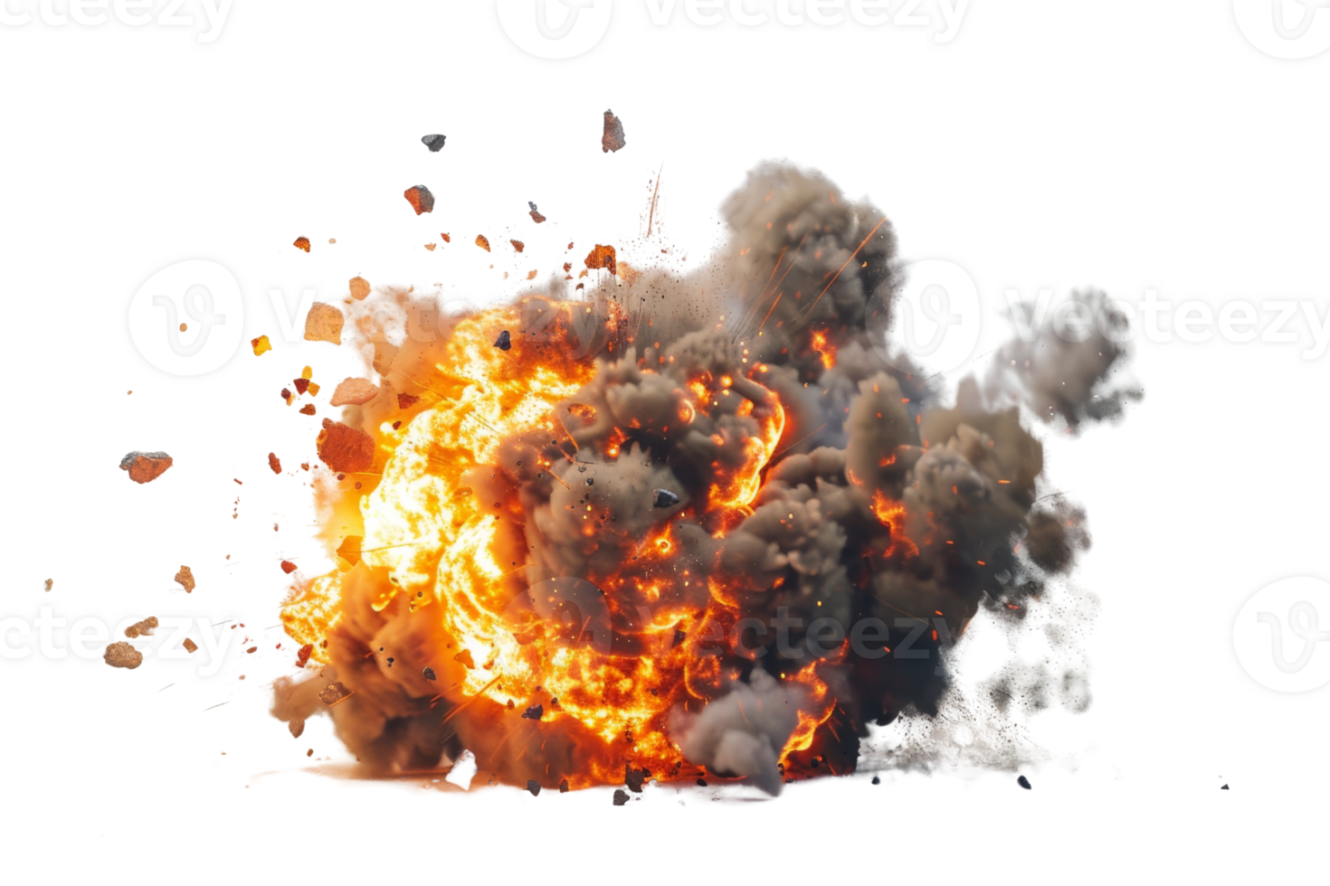 Spectacular explosion captured mid-air with fiery flames and smoke. Ideal for action scenes, filmmaking, special effects, and visual storytelling. png