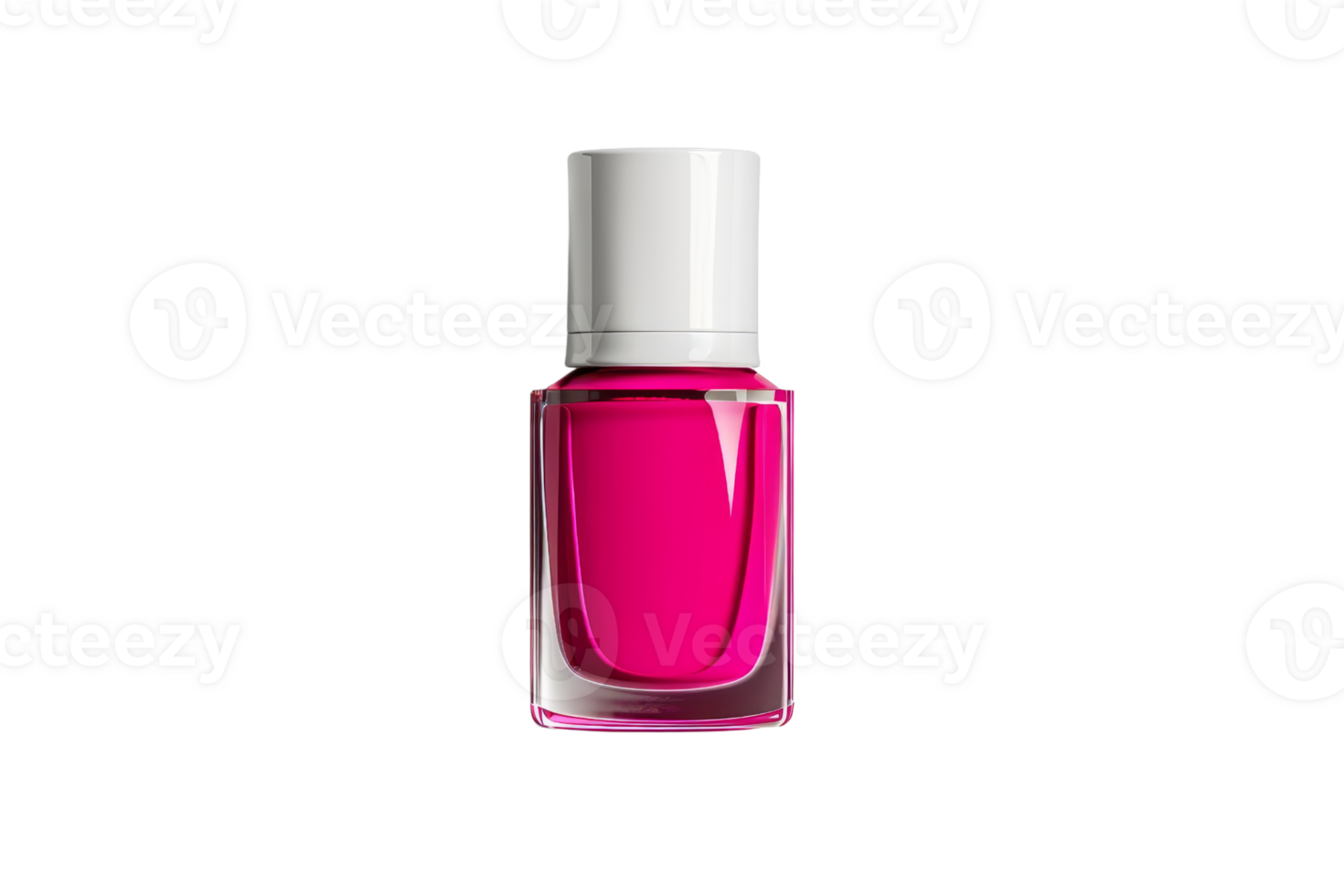 Close-up of a bright pink nail polish bottle with a white cap. Ideal for beauty, cosmetics, and fashion-related projects. png