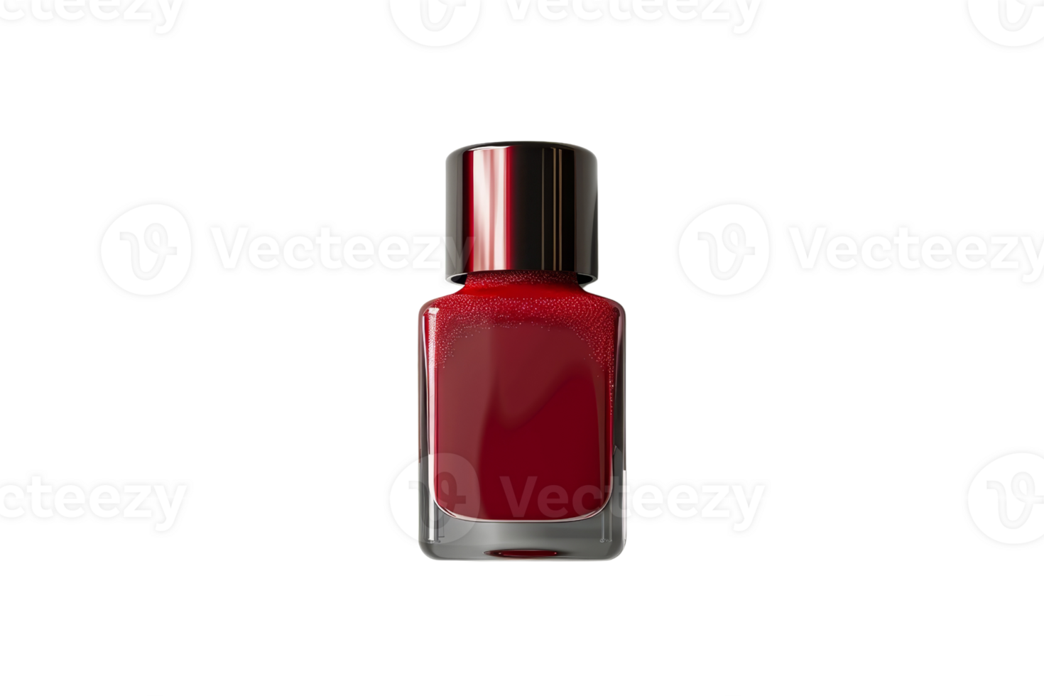 Close-up of a red nail polish bottle with a shiny cap. Perfect for beauty, makeup, and fashion concepts. Isolated on a transparent background. png