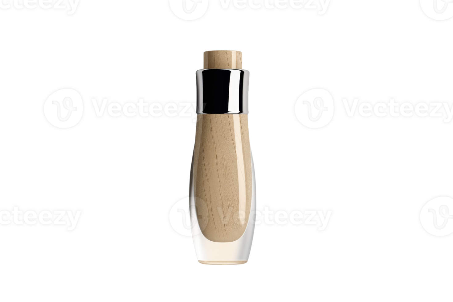 Elegant cosmetic bottle with silver cap on transparent background. Perfect for skincare, foundation, or serum product display. Minimalist and modern design. png