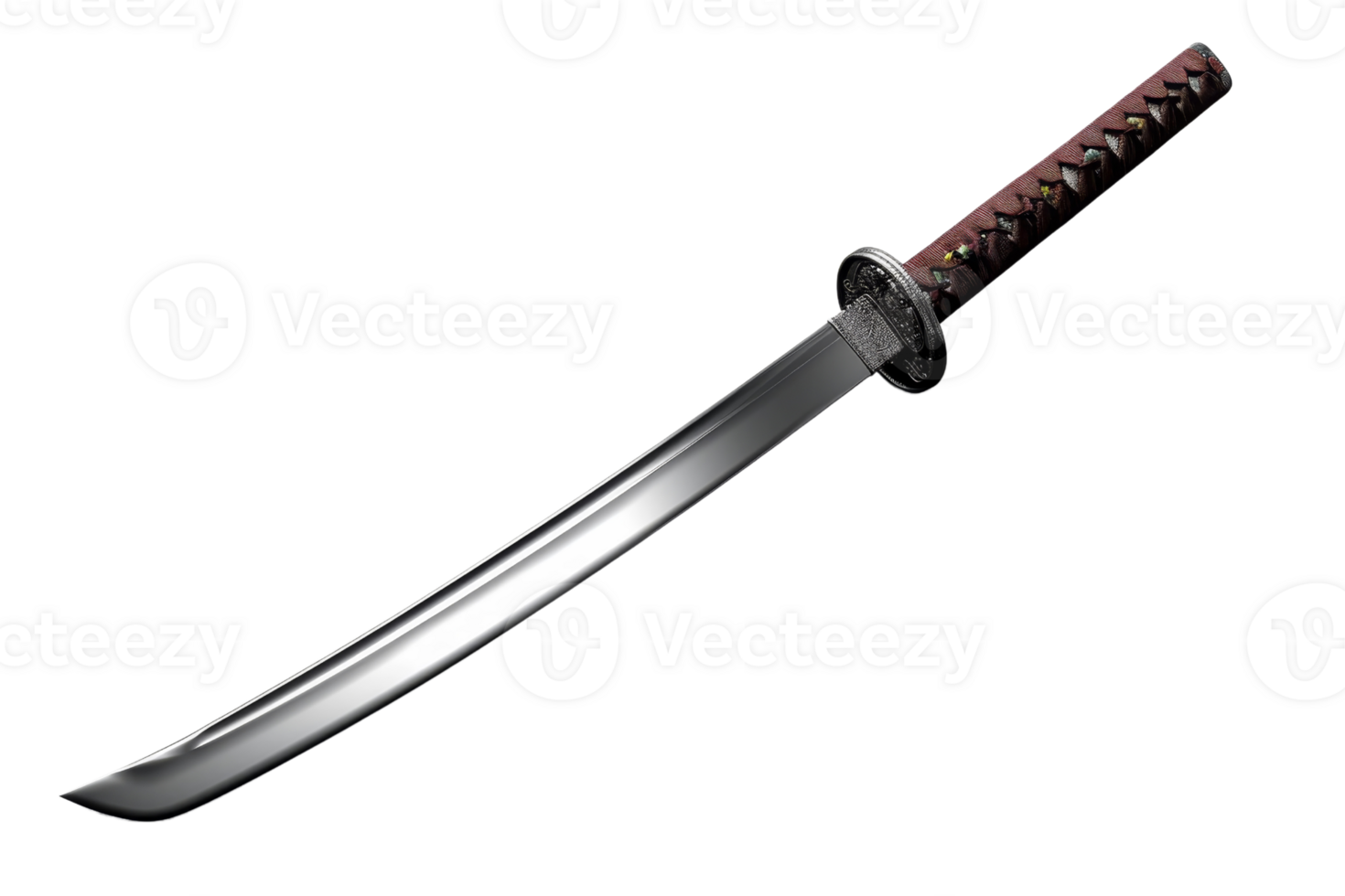 High-quality image of a traditional Japanese katana sword with a beautifully crafted handle and sharp blade, perfect for martial arts themes. png
