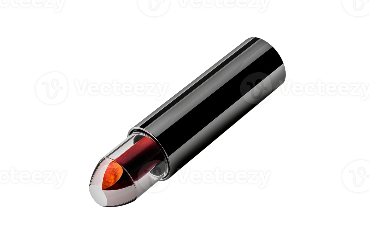 High-quality image of a red lipstick in a sleek black tube. Perfect for beauty and cosmetics-related designs and advertisements. png