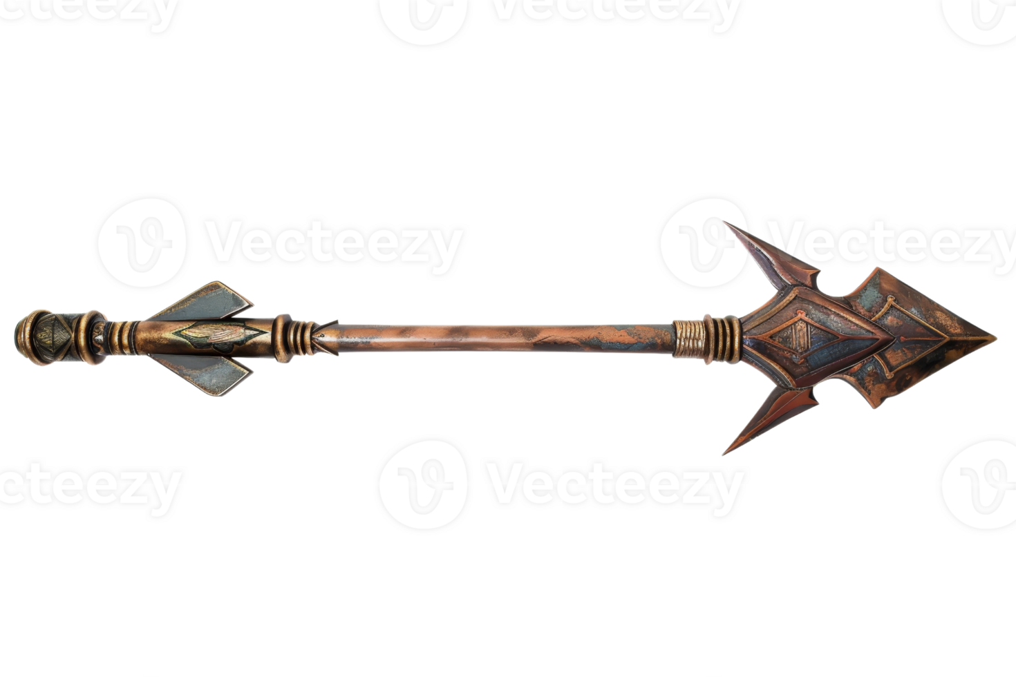 Ancient spear weapon with intricate design, ideal for historical or fantasy themed contexts, isolated on a transparent background. png