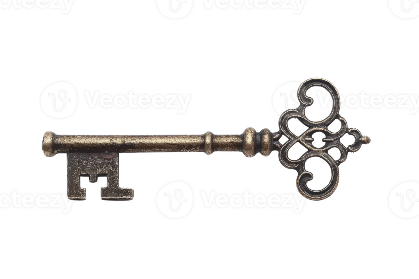 Vintage ornate skeleton key isolated on transparent background. Antique decorative metal key with intricate design. png