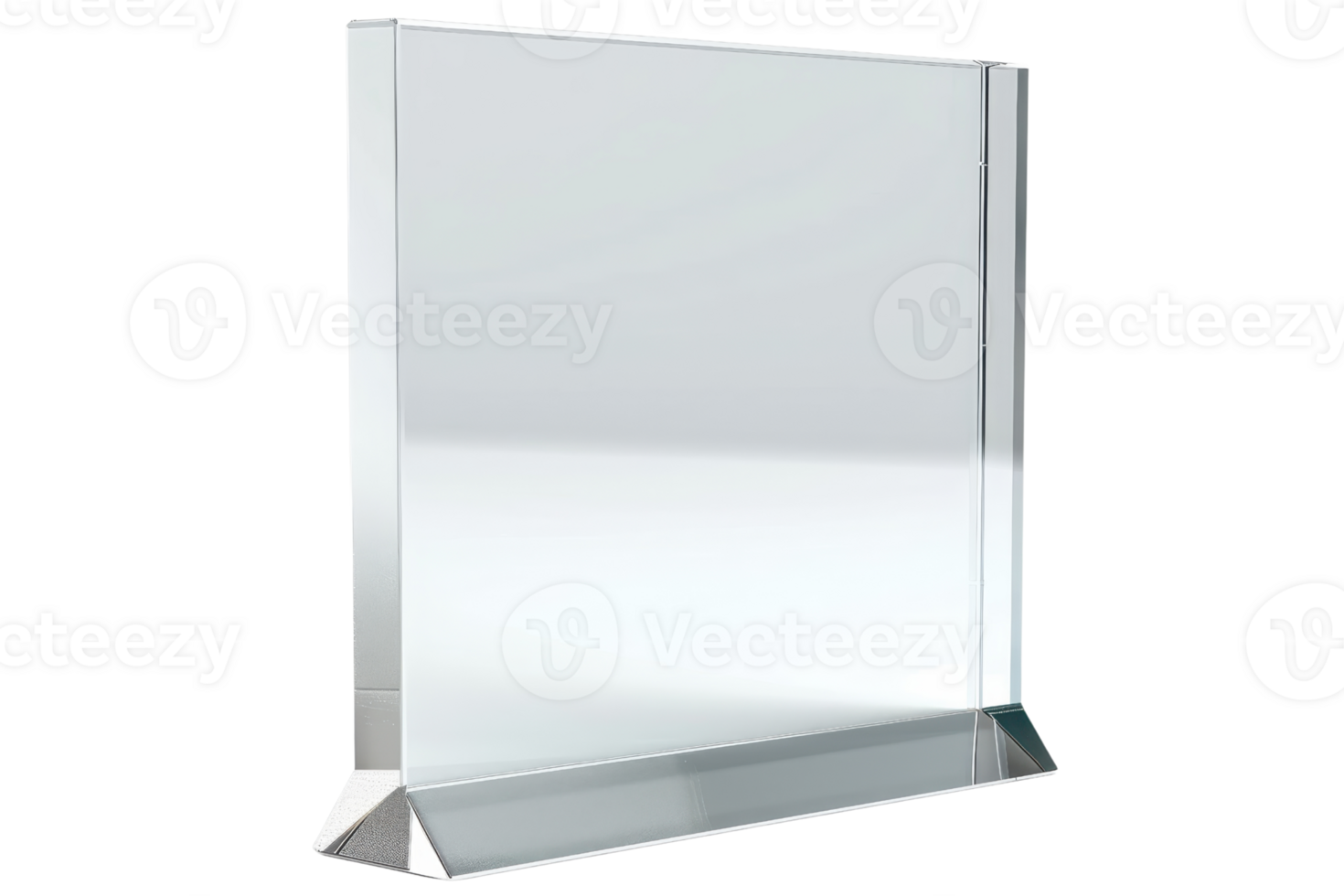 Clear acrylic display stand, perfect for showcasing menus, brochures, or advertisements in retail or office settings. png