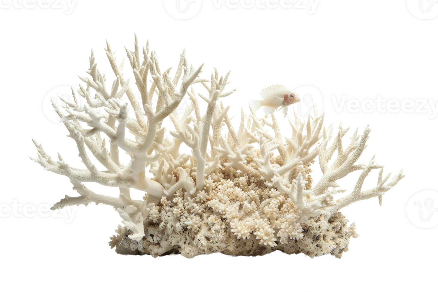 Close-up of a beautiful white coral reef with intricate branches, isolated on transparent background. Perfect for marine and ocean-themed designs. png