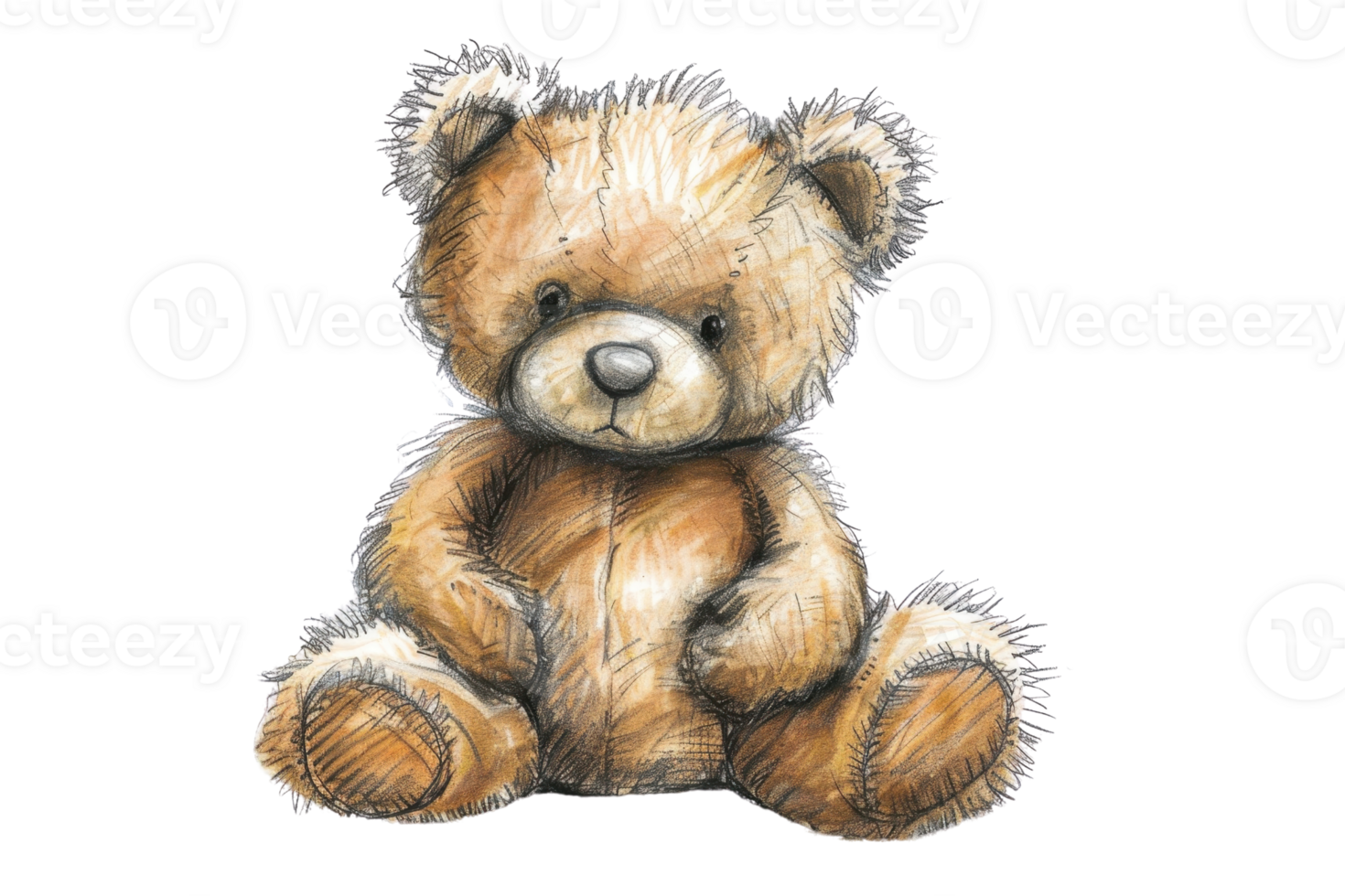 Cute plush teddy bear illustration with soft fur and endearing expression, perfect for children's books and nursery decor. png