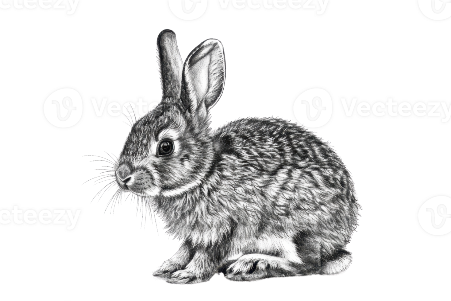 Detailed black and white illustration of a rabbit. Perfect for nature, wildlife, and animal-themed designs or educational material. png