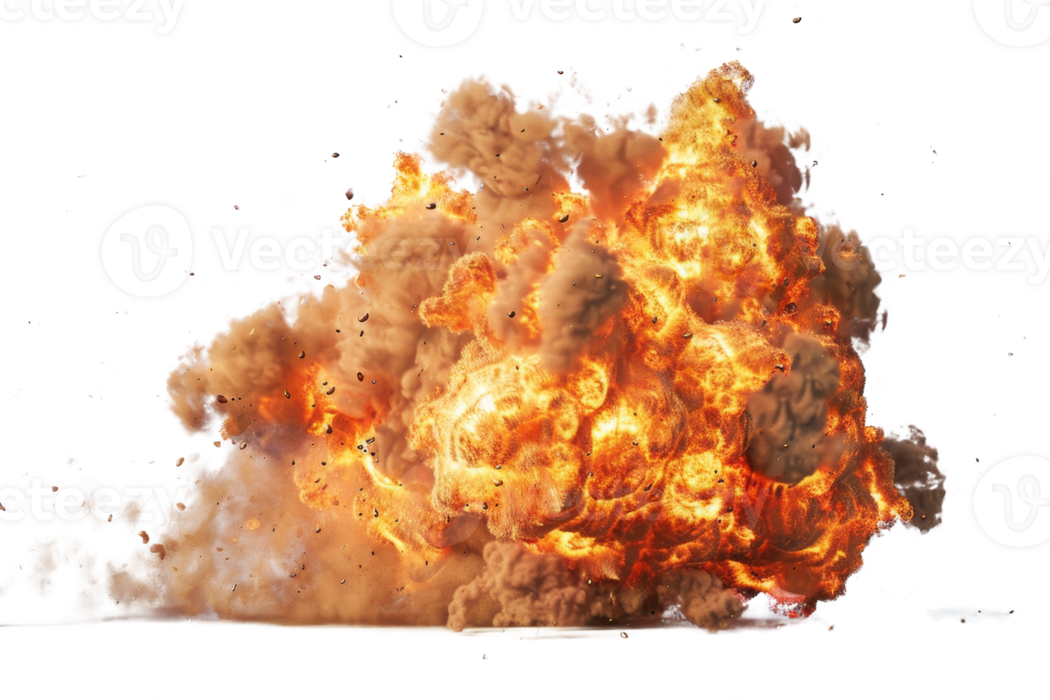 Dramatic explosion with intense fire and smoke, showcasing a powerful and dynamic eruption in a clear sky background. png