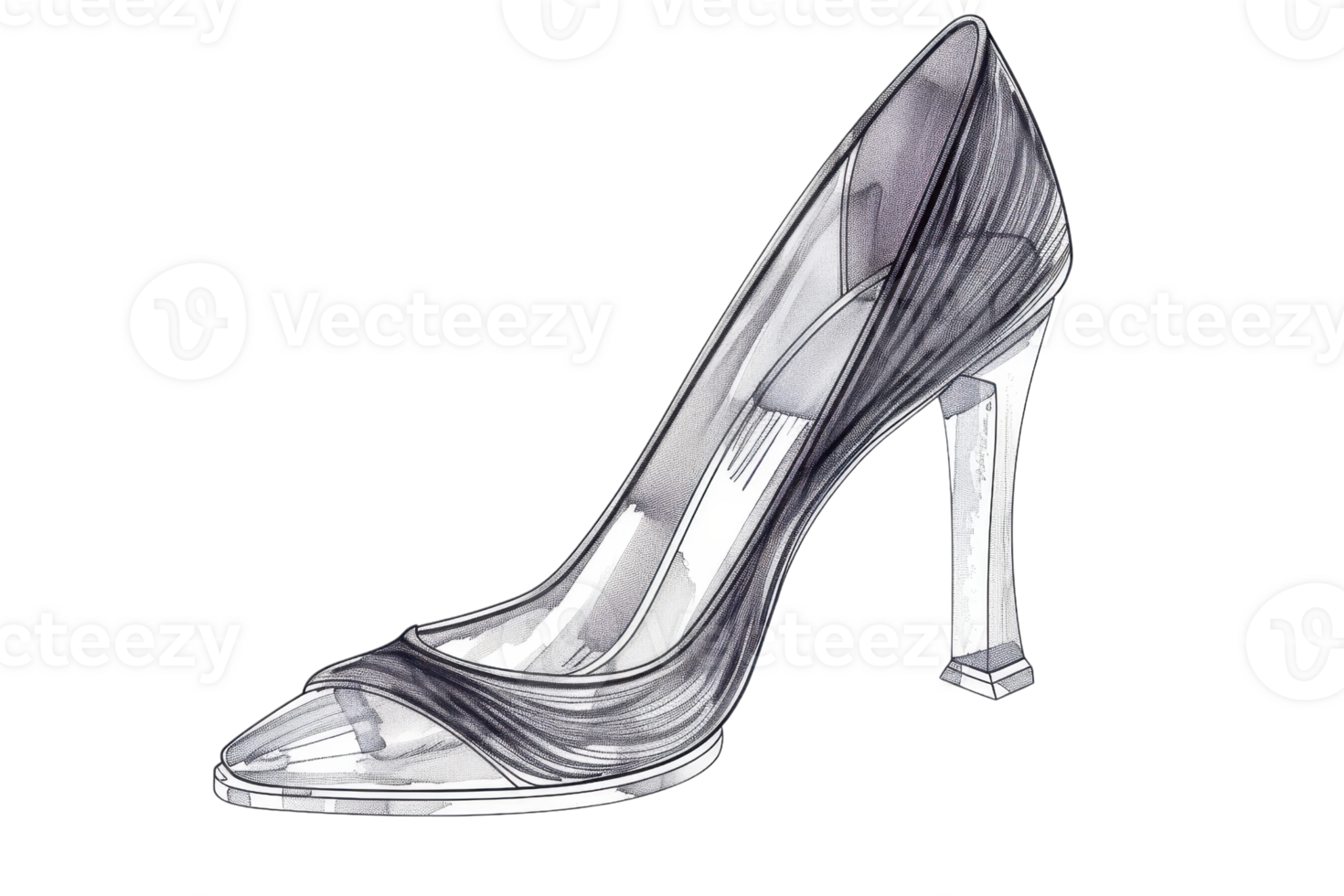 Elegant transparent high-heeled shoe illustration, showcasing modern fashion design with sleek lines and sophisticated style. png