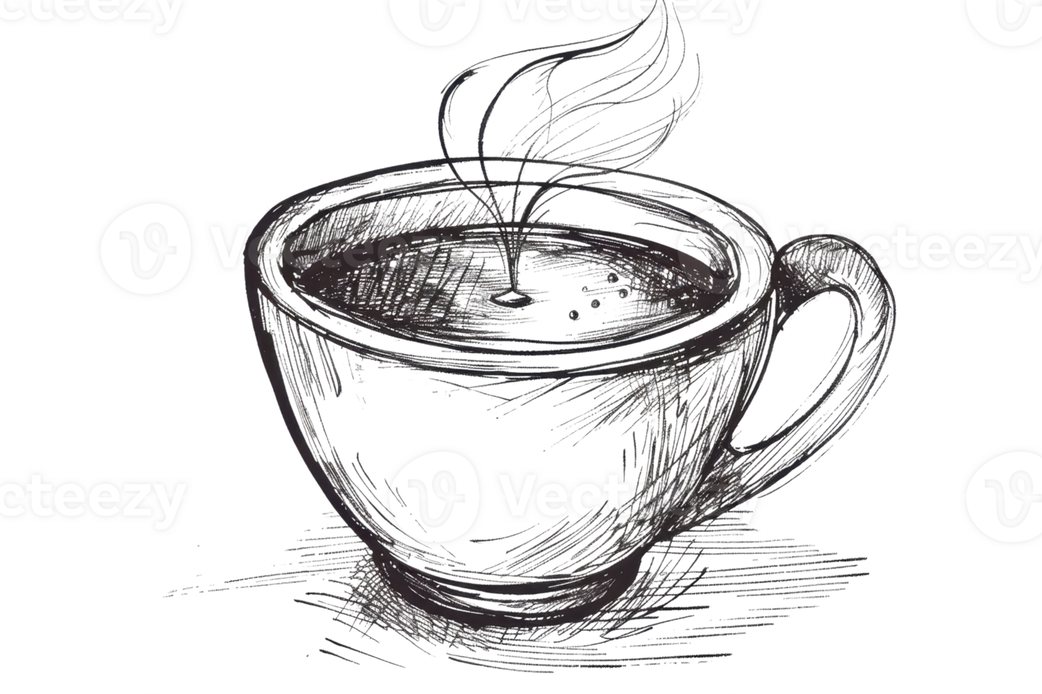 Hand-drawn sketch of a coffee cup with steam. Artistic illustration of a hot beverage in a cup. Perfect for cafe or coffee shop themes. png