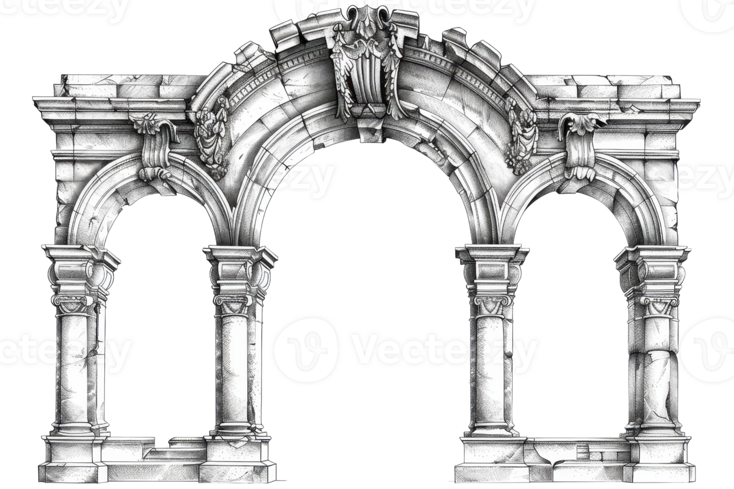 Intricately designed marble archway featuring classical columns and detailed stone carvings, evoking historical architectural elegance. png