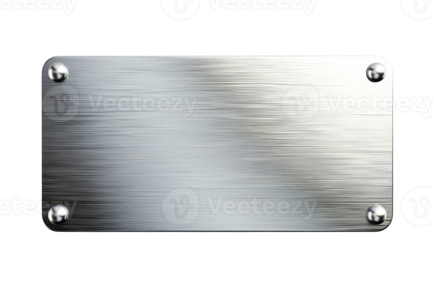 Metal plate isolated on transparent background. brushed steel texture with four bolts in corners, perfect for design or industrial use. png