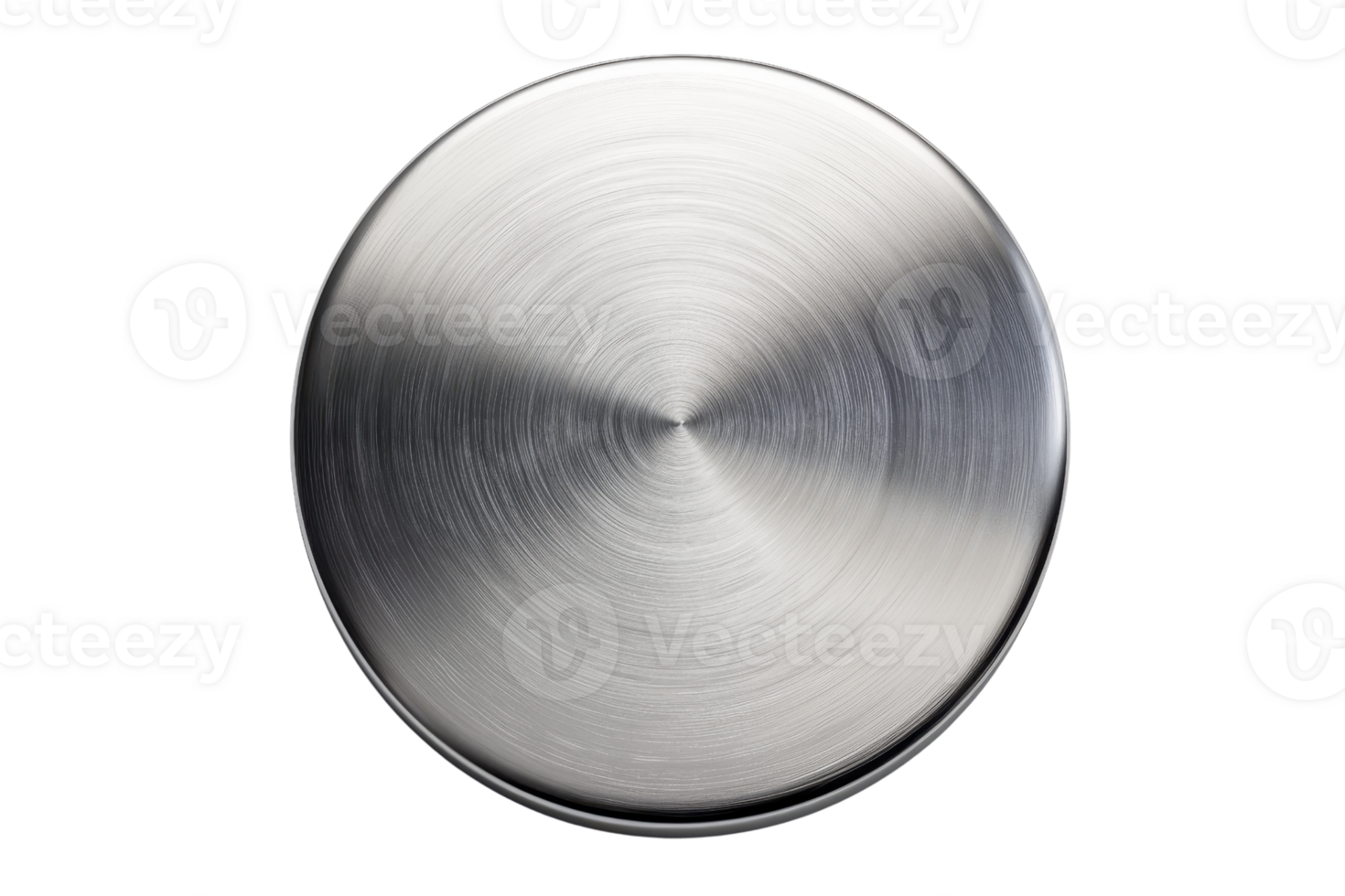 Smooth metallic round button, isolated on a transparent background. Ideal for technology, design, and industrial applications. png