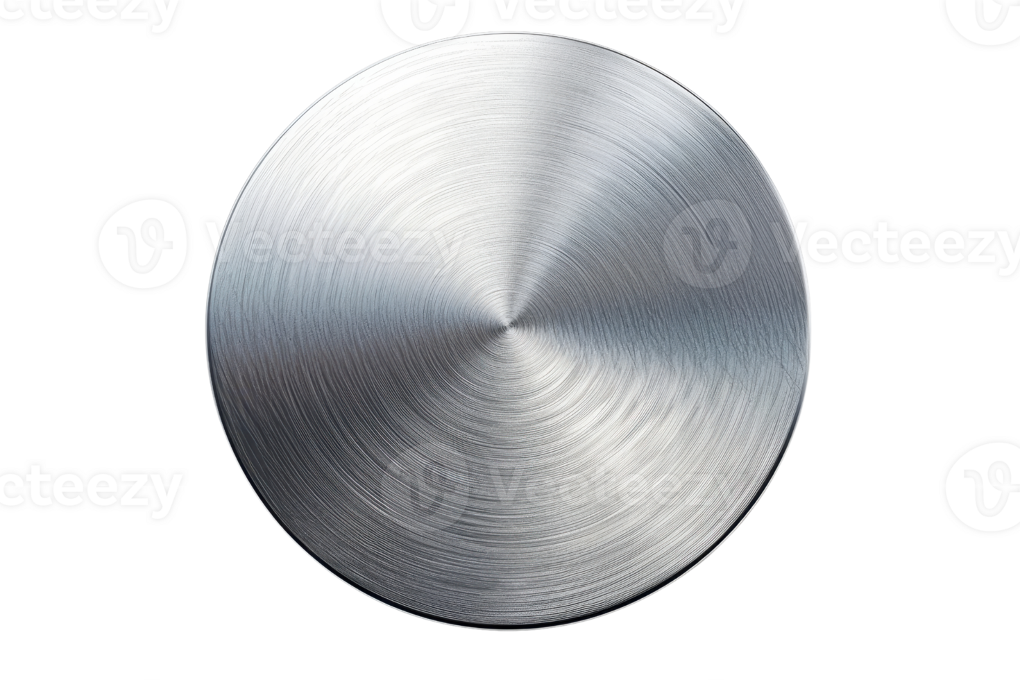 Minimalist metallic circular button with brushed steel finish, isolated on transparent background. Ideal for technology or industrial design projects. png