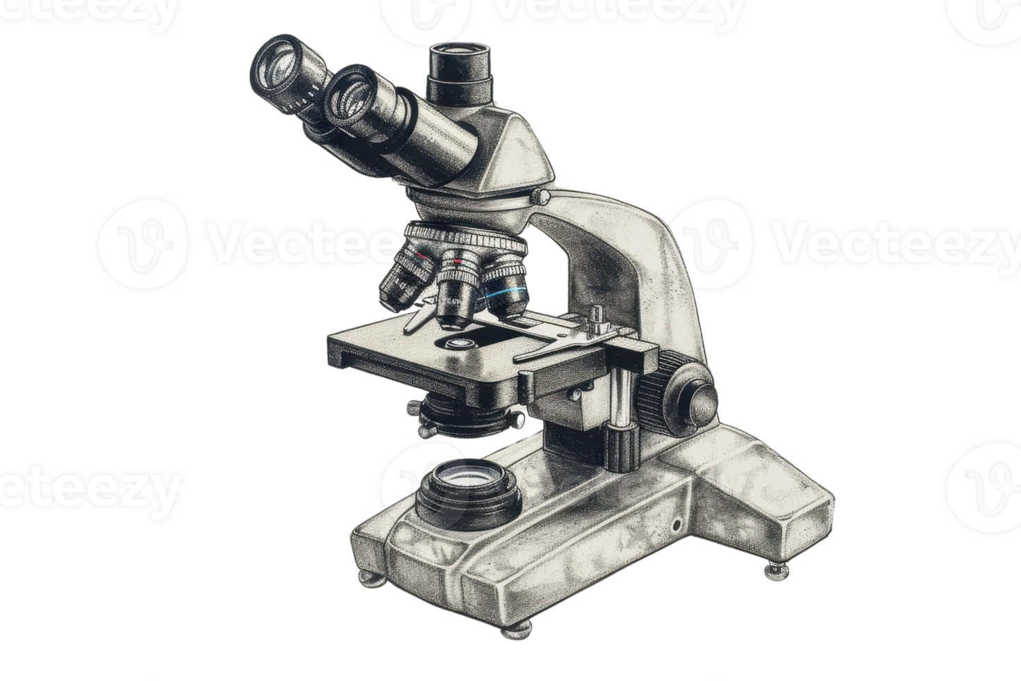 Vintage illustration of a microscope, showcasing detailed components and structure, ideal for scientific and educational use. png