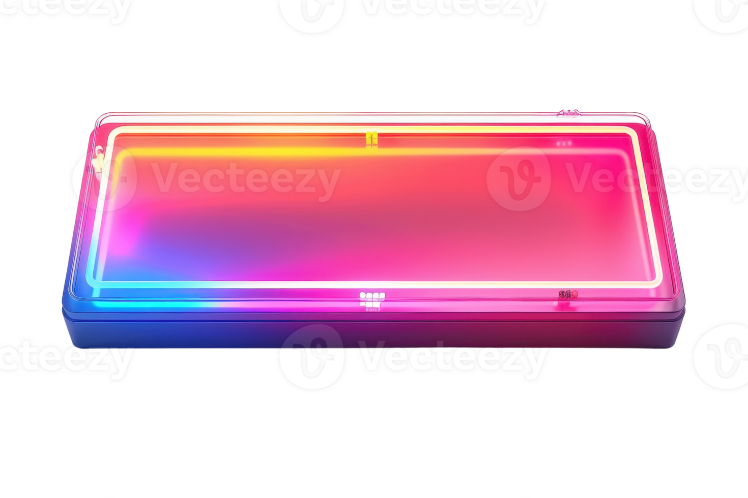 Neon colorful LED light with vibrant gradient hues in a rectangular shape, perfect for modern lighting and digital backgrounds. png