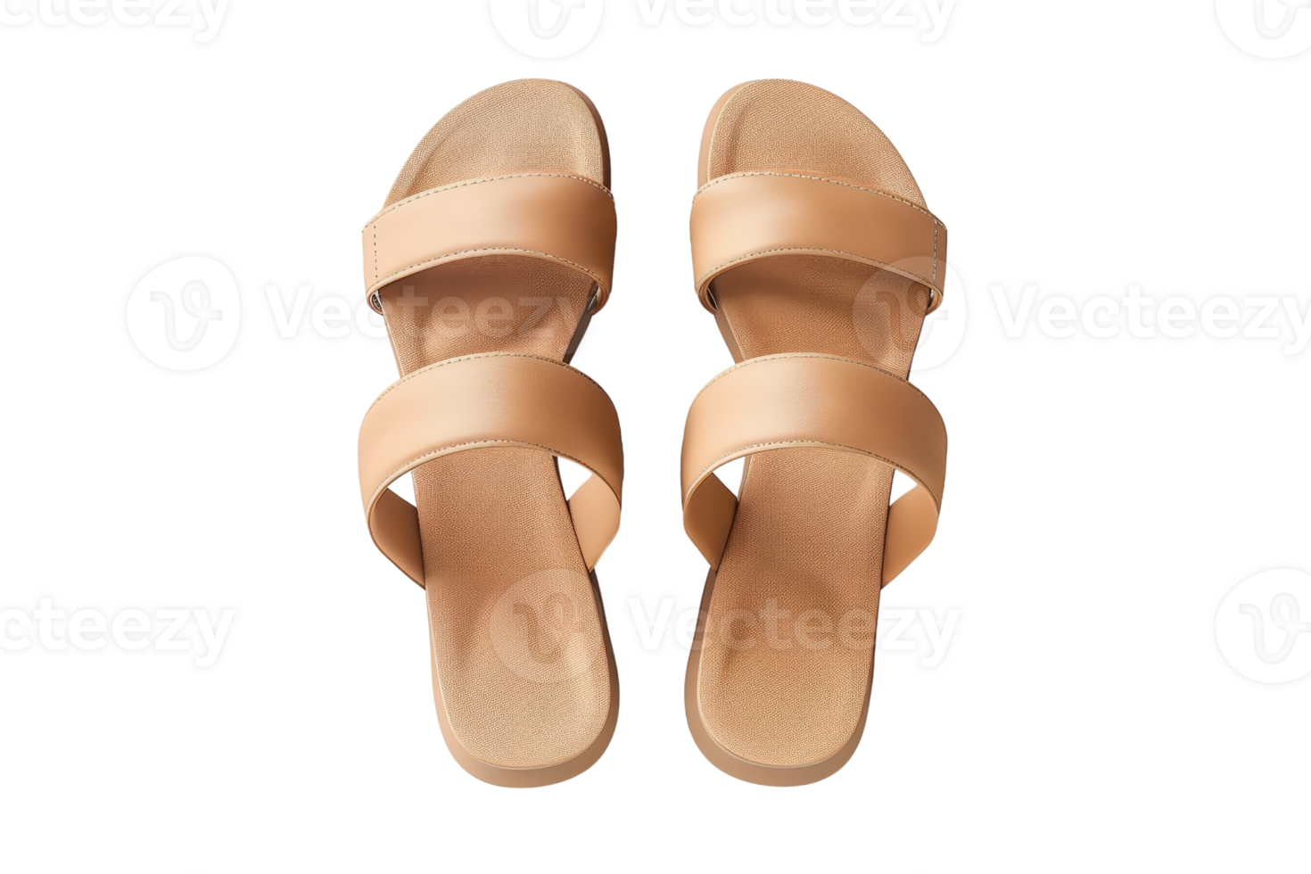 A pair of tan double-strap sandals placed against a plain background, showcasing a simple and stylish design for casual wear. png