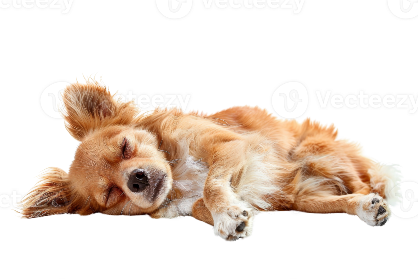 Adorable small dog with fluffy fur sleeping peacefully against a transparent background. capturing a serene and cute moment of rest. png
