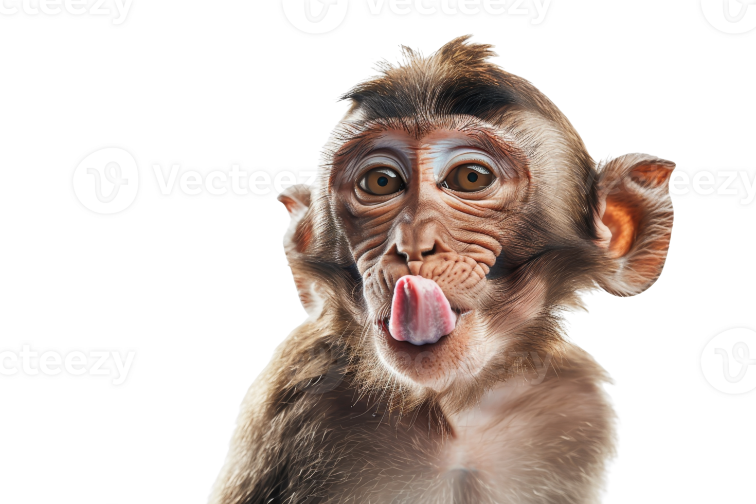 Adorable monkey making a funny face with tongue out. Cute wildlife animal isolated on transparent background. png