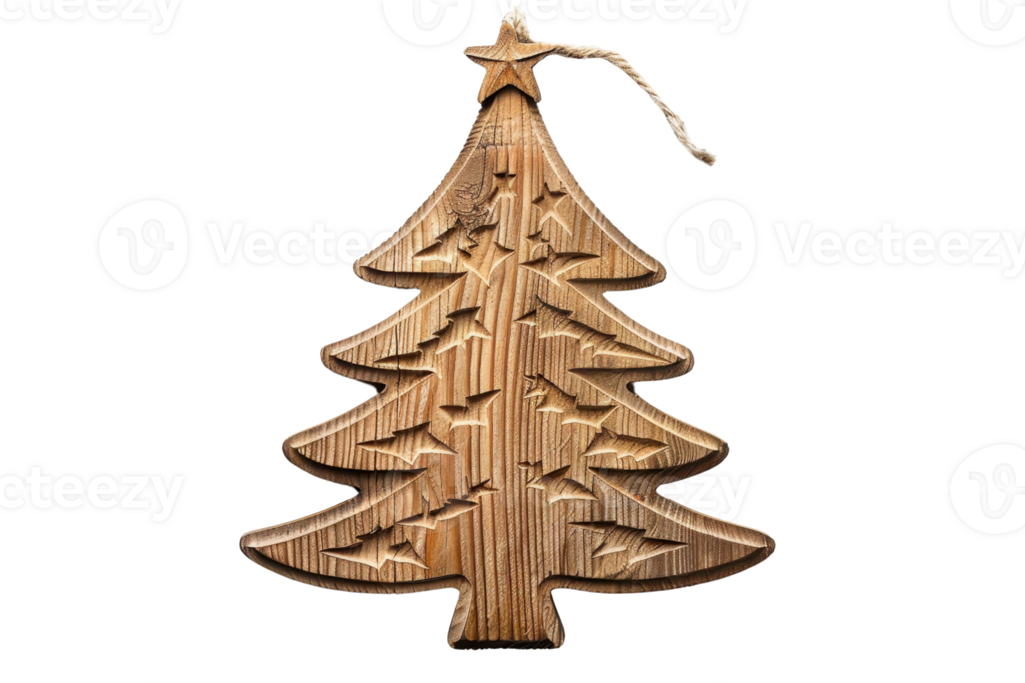 Wooden Christmas tree ornament with star, perfect for festive decorations, adding a rustic touch to holiday decor and seasonal celebrations. png