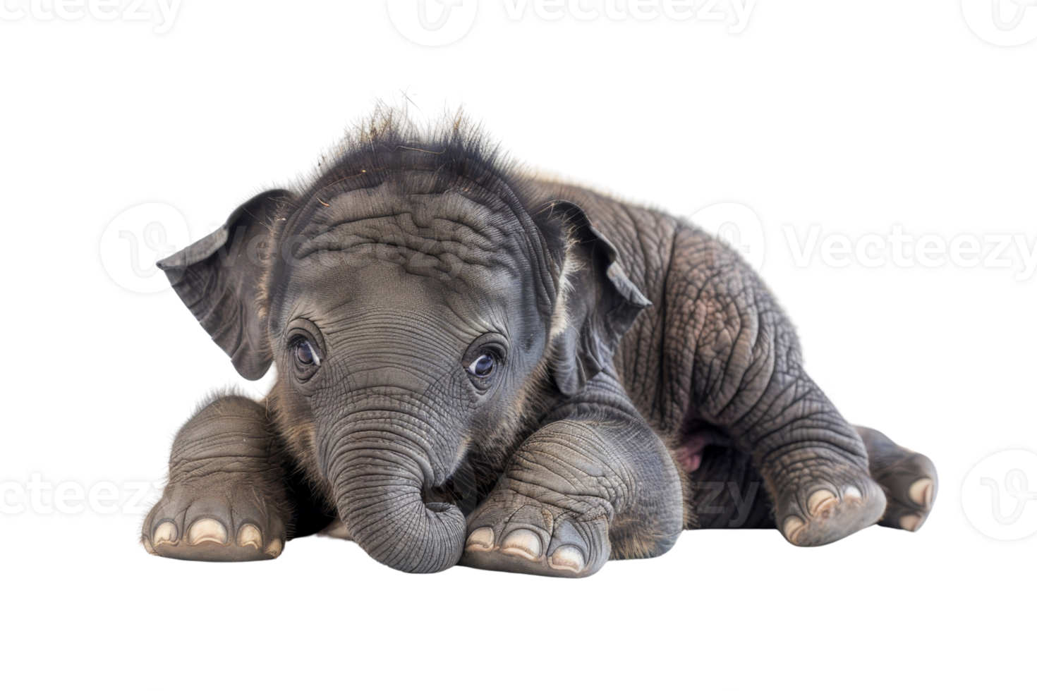 Adorable baby elephant resting on the ground, isolated on a transparent background. Perfect for wildlife and nature-themed content. png