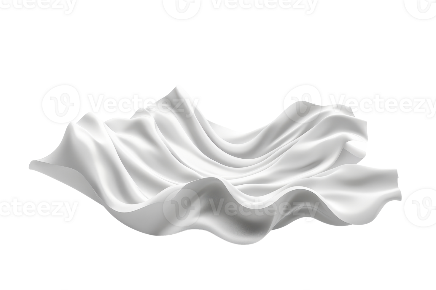 A piece of white fabric with waves and folds, isolated on a transparent background, showcasing texture and softness in a minimalist style. png