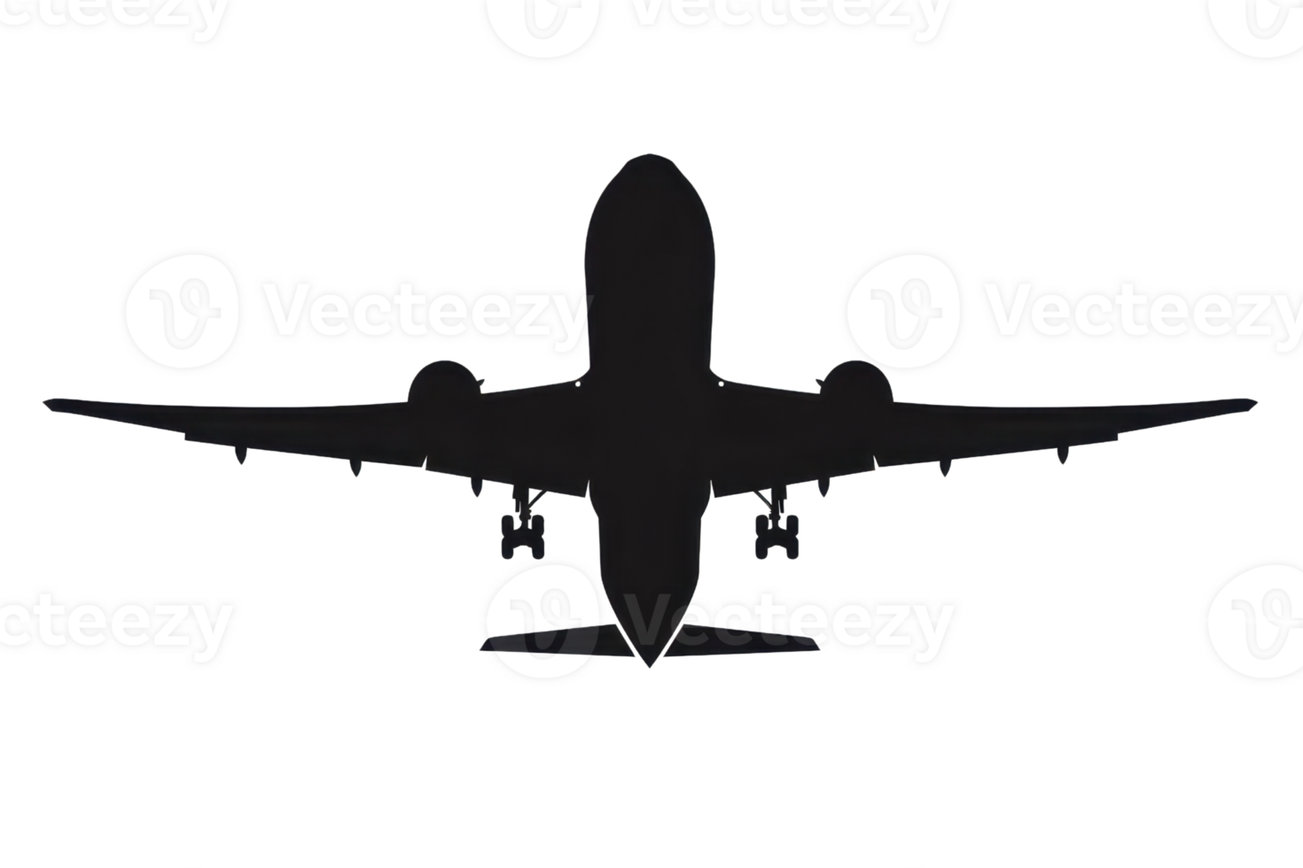 Silhouette of a modern airplane in flight viewed from below against a clear sky. Ideal for travel, aviation, and transportation themes. png