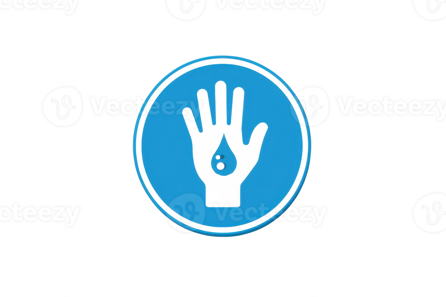 Sanitation and hygiene icon representing handwash with a water droplet symbol inside a blue circular background with white border. png