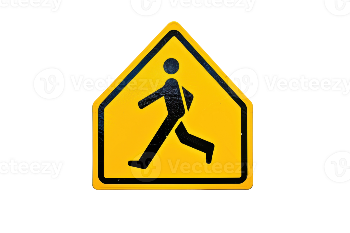 Yellow pedestrian crossing sign indicating caution for drivers to watch out for pedestrians. Isolated on transparent background. png