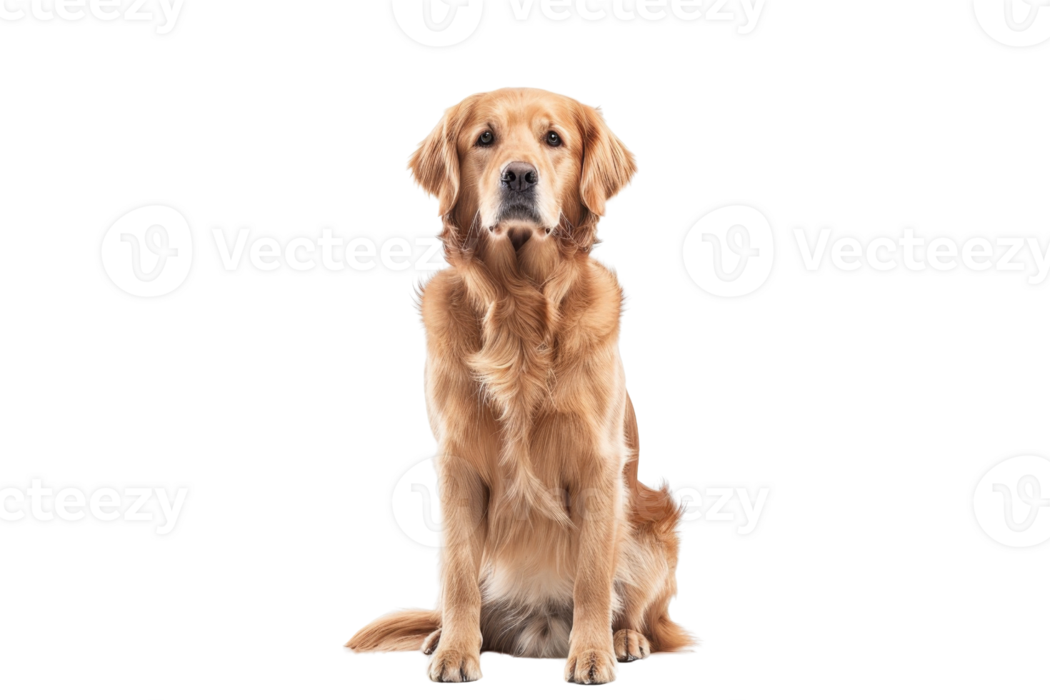 Golden Retriever dog sitting attentively against a transparent background. showcasing its fur detailing and calm demeanor. png