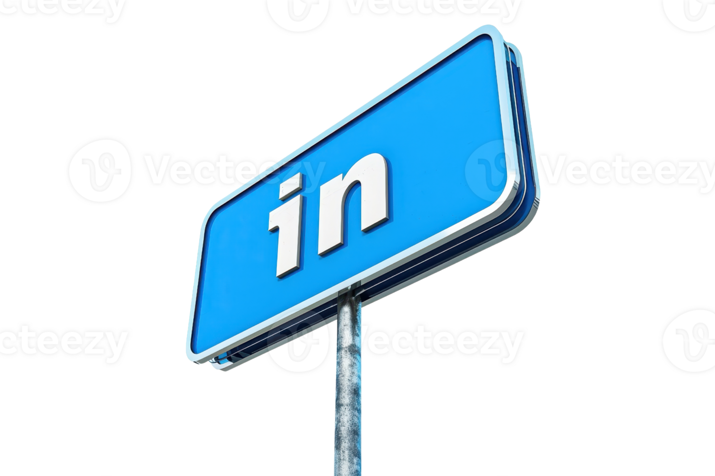 A 3D-rendered LinkedIn street sign with a blue sky background. Ideal for business, networking, and social media themes. png