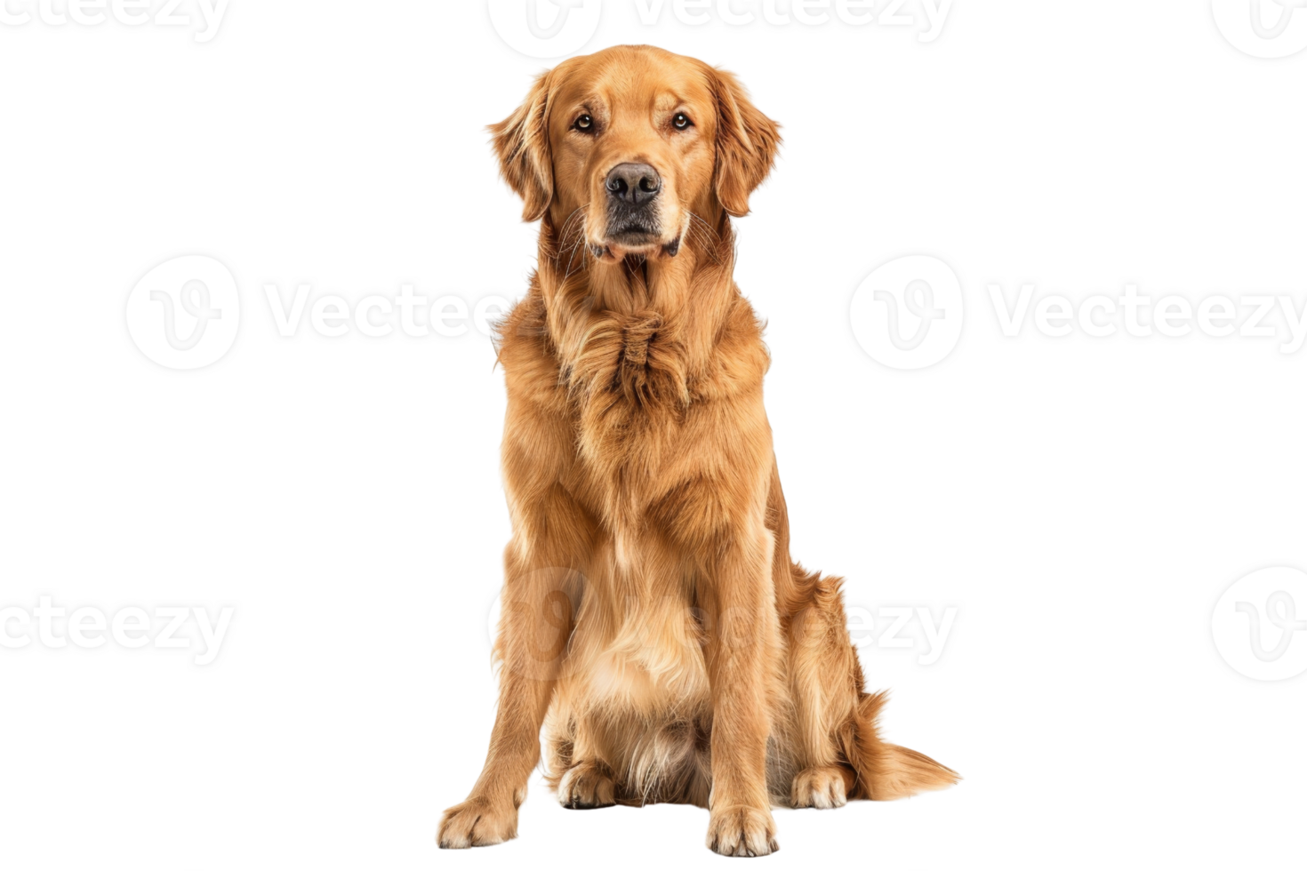 Golden Retriever sitting gracefully with a neutral transparent background. Perfect for pet-related content and advertisements. png